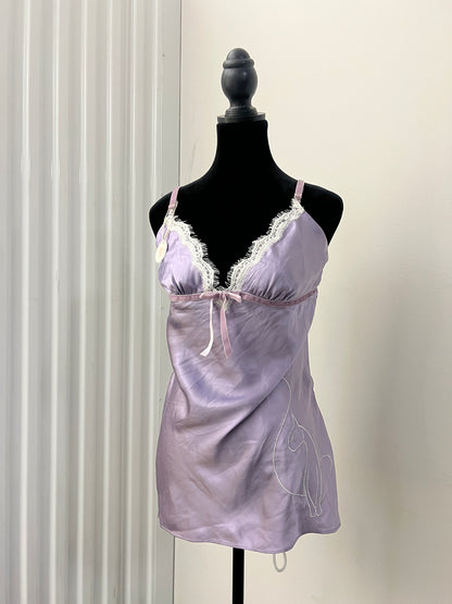 Y2K Vintage Lilac Silk Babyphat Lingerie Set - (M)