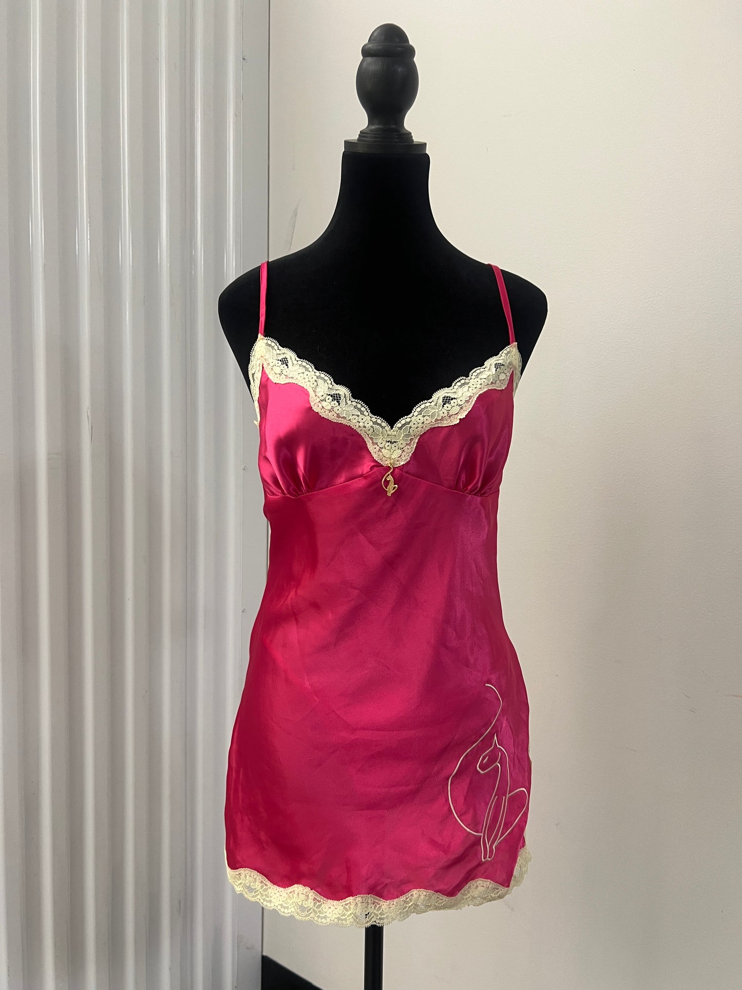 Y2K Vintage Hot Pink Babyphat Satin Lingerie Slip Set - (S)