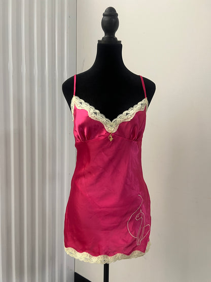 Y2K Vintage Hot Pink Babyphat Satin Lingerie Slip Set - (S)