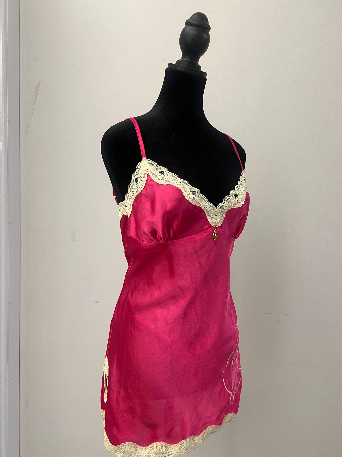 Y2K Vintage Hot Pink Babyphat Satin Lingerie Slip Set - (S)