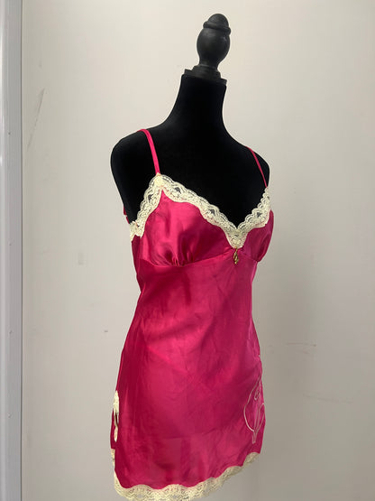 Y2K Vintage Hot Pink Babyphat Satin Lingerie Slip Set - (S)