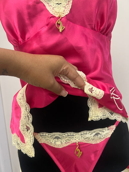 Y2K Vintage Hot Pink Babyphat Satin Lingerie Slip Set - (S)