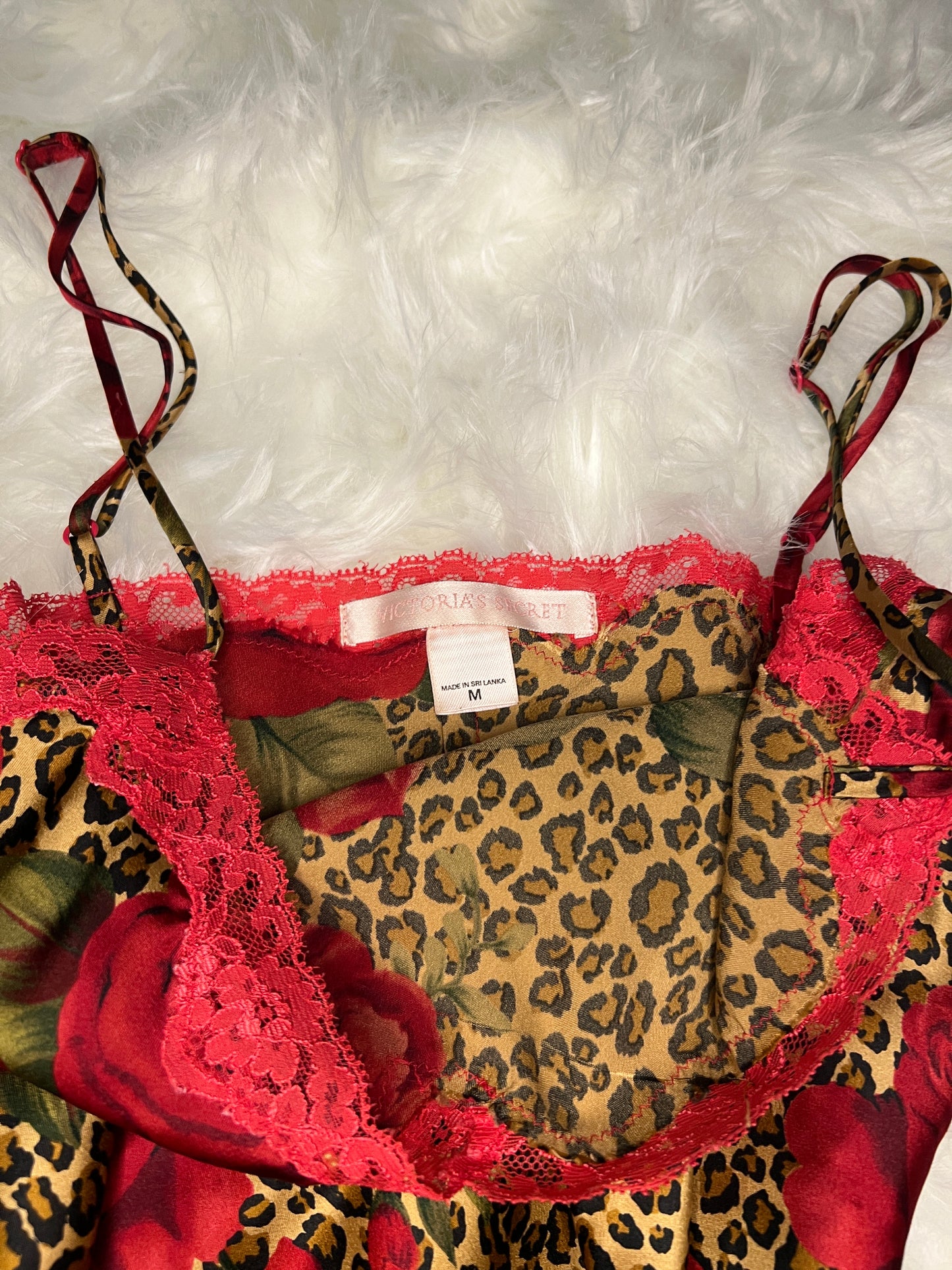 Y2K Vintage Victoria's Secret 2004 Leopard Floral Satin & Lace Slip Dress - (M)