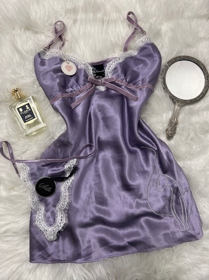 Y2K Vintage Lilac Silk Babyphat Lingerie Set - (M)