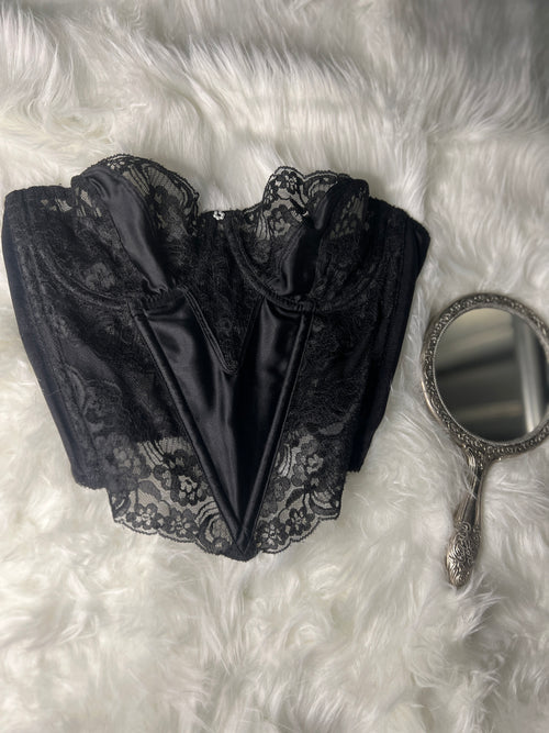 Vintage 90's Christian Dior Satin & Lace Corset Bustier - Black