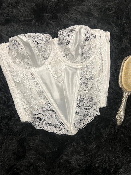 Vintage 90's Christian Dior Satin & Lace Corset Bustier - White
